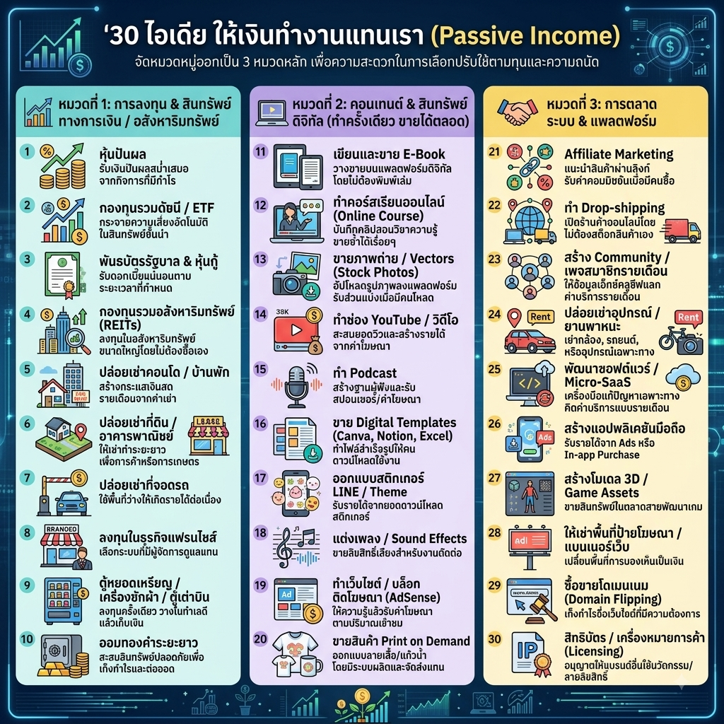 30 ไอเดีย ให้เงินทำงานแทนเรา (Passive Income)